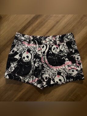 Lilly Pulitzer Black & White Pandamonium Panda Shorts with Pink Accents